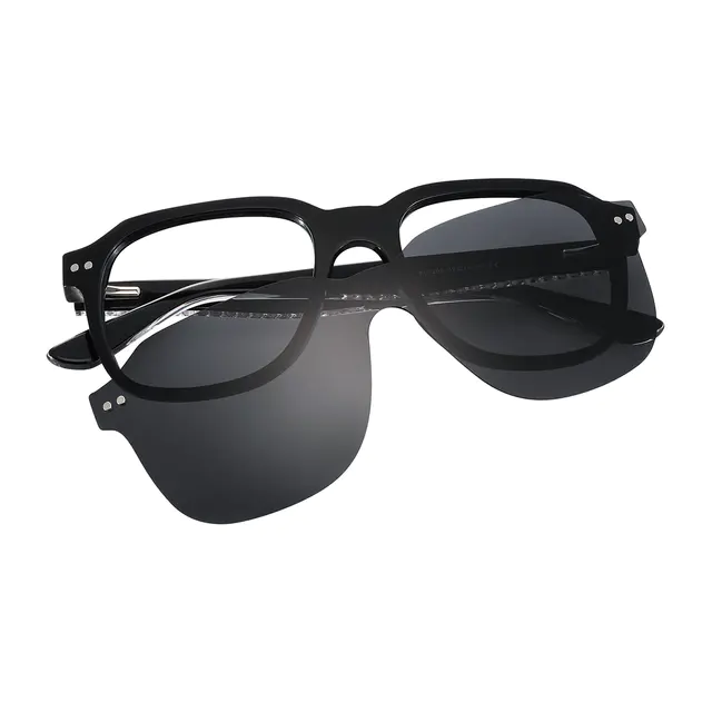 Square Black Clip-On Sunglasses