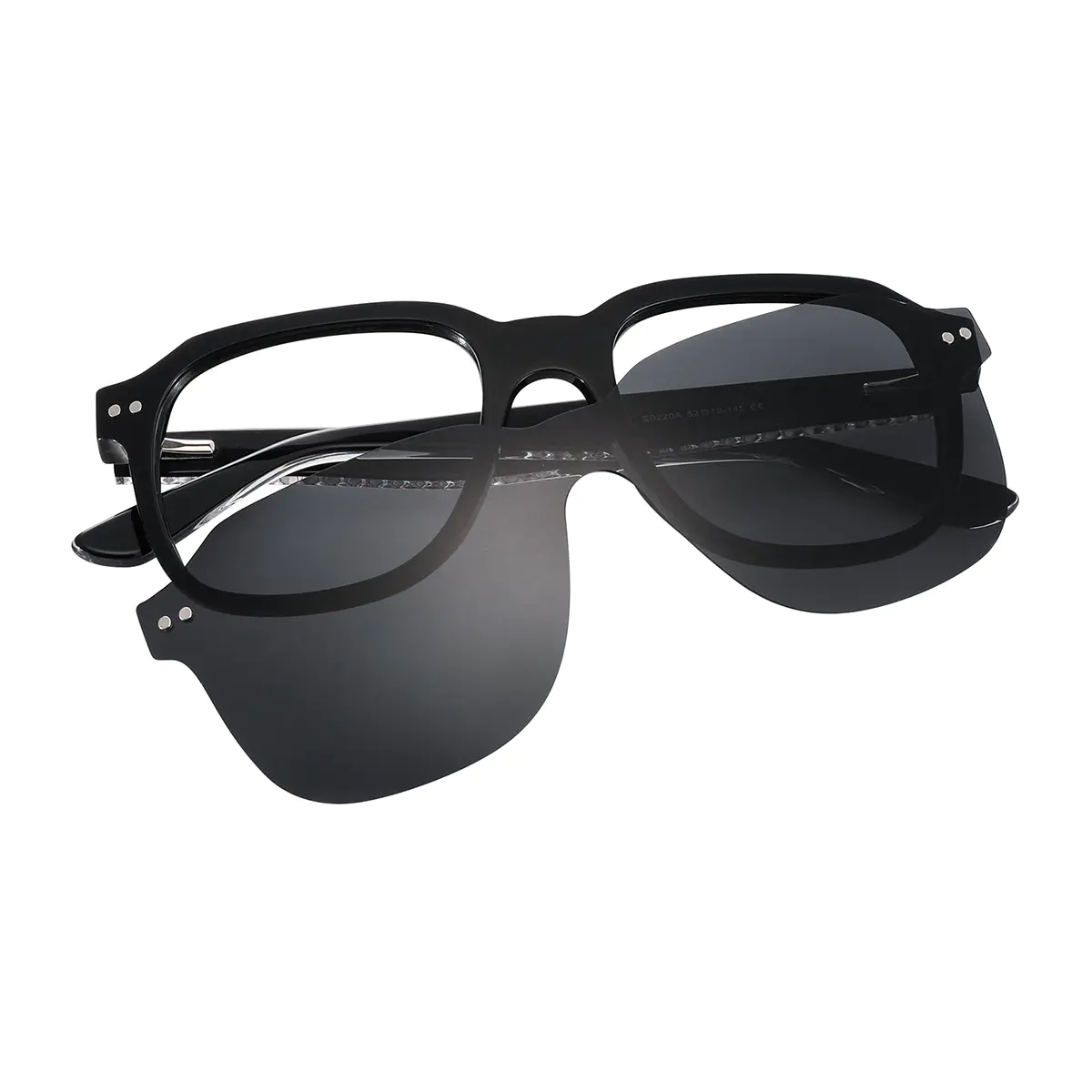 Square Black Clip-On Sunglasses