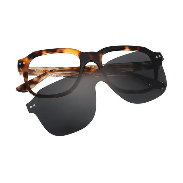 Square Tortoiseshell Clip-On Sunglasses