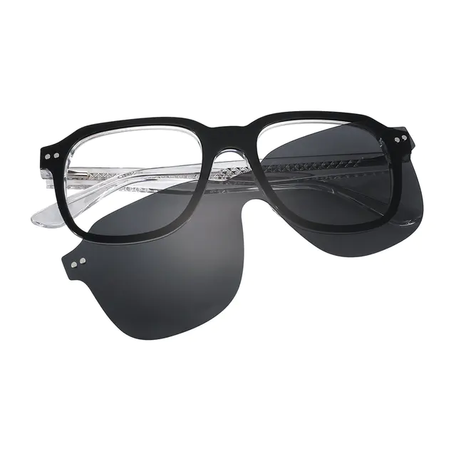 Square Black/Clear Clip-On Sunglasses