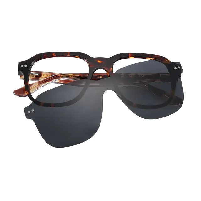 Square Dark Tortoiseshell Clip-On Sunglasses