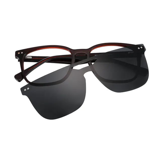 Square Brown Clip-On Sunglasses