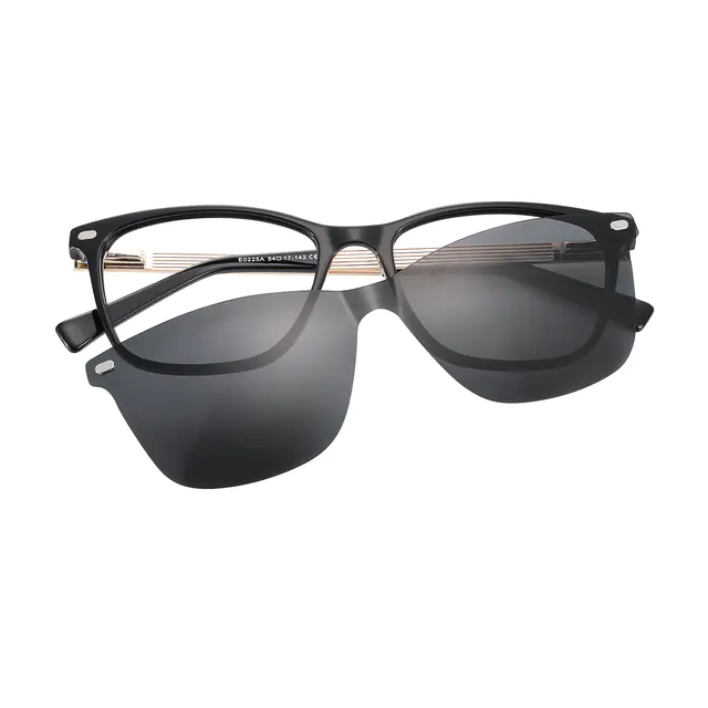 Square Black Clip-On Sunglasses