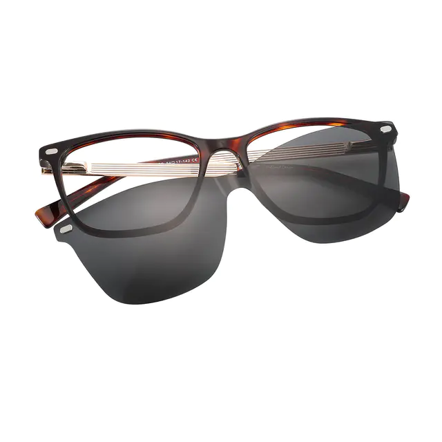 Square Dark Tortoiseshell Clip-On Sunglasses