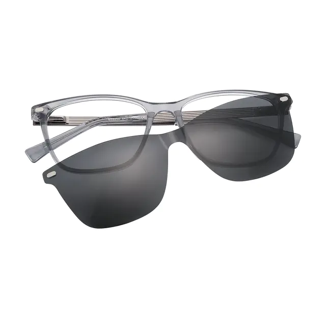 Square Gray Clip-On Sunglasses