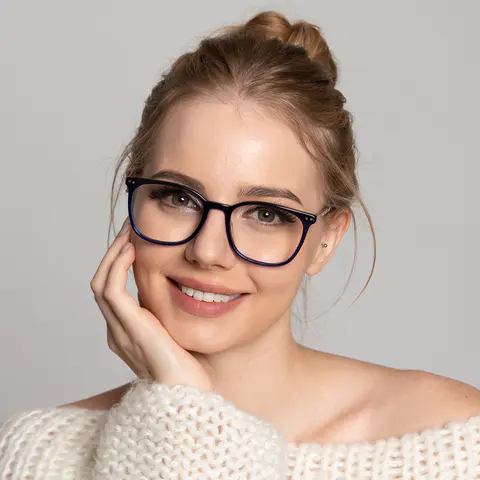 Square Transparent Blue Eyeglasses
