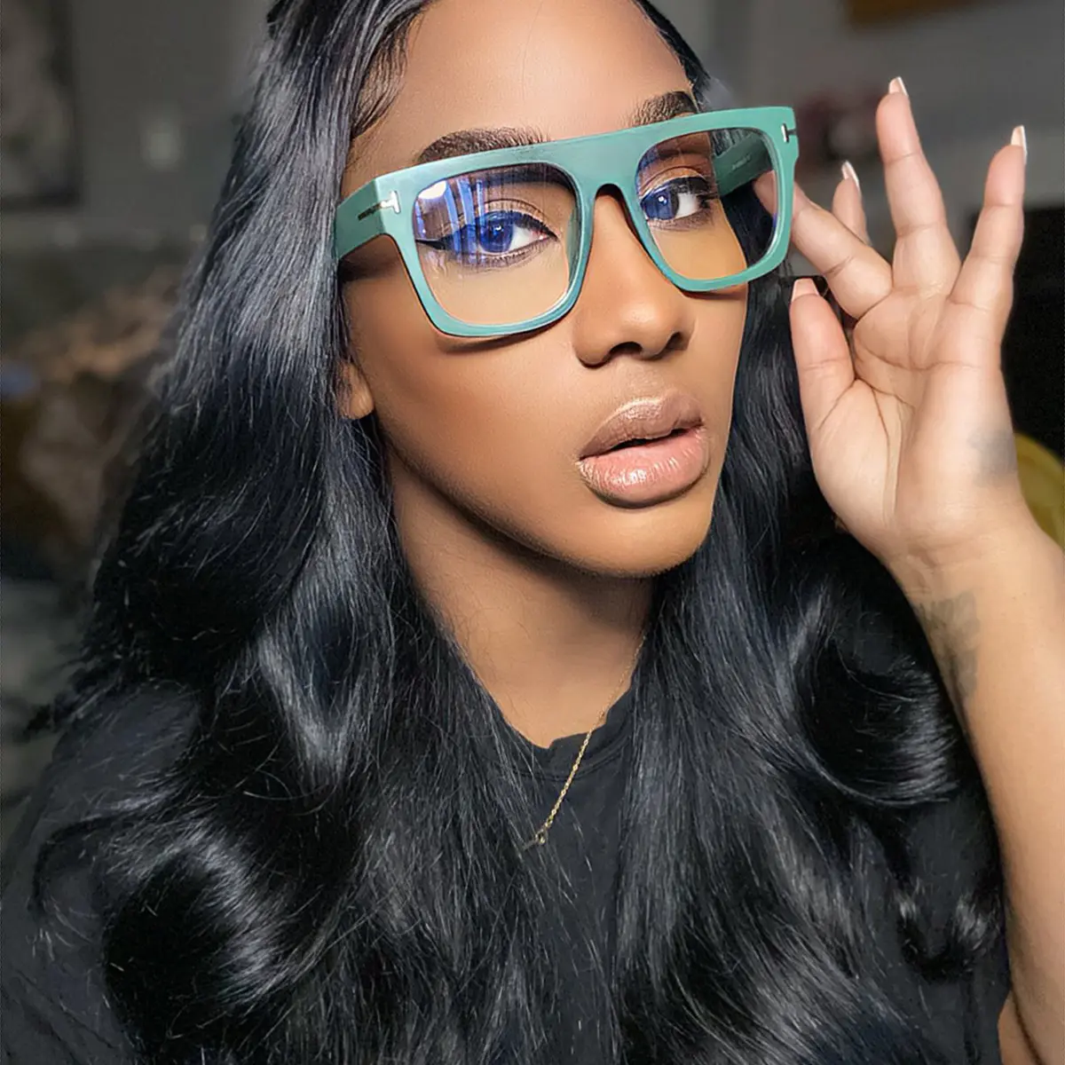 Square Dark Green Eyeglasses