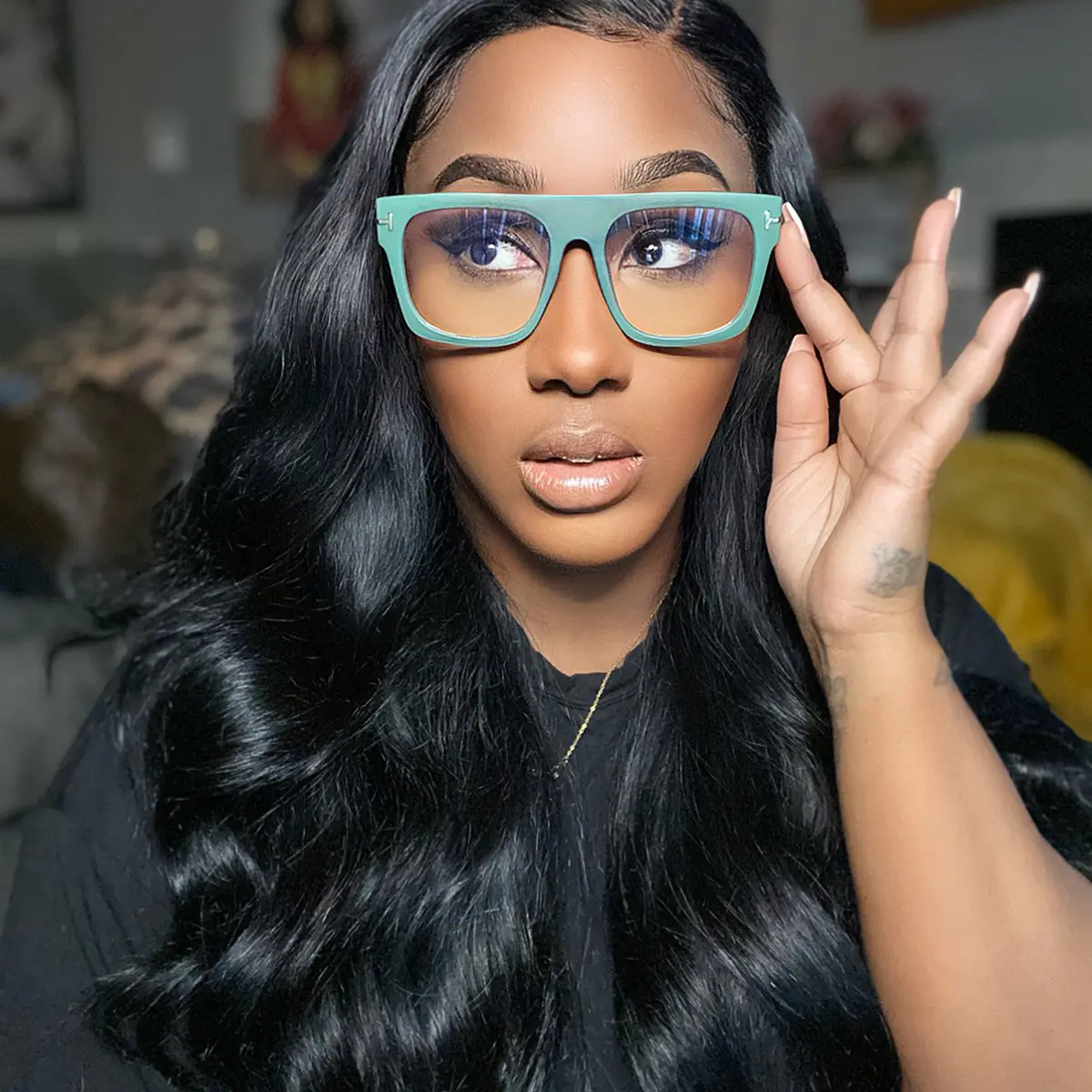 Square Dark Green Eyeglasses
