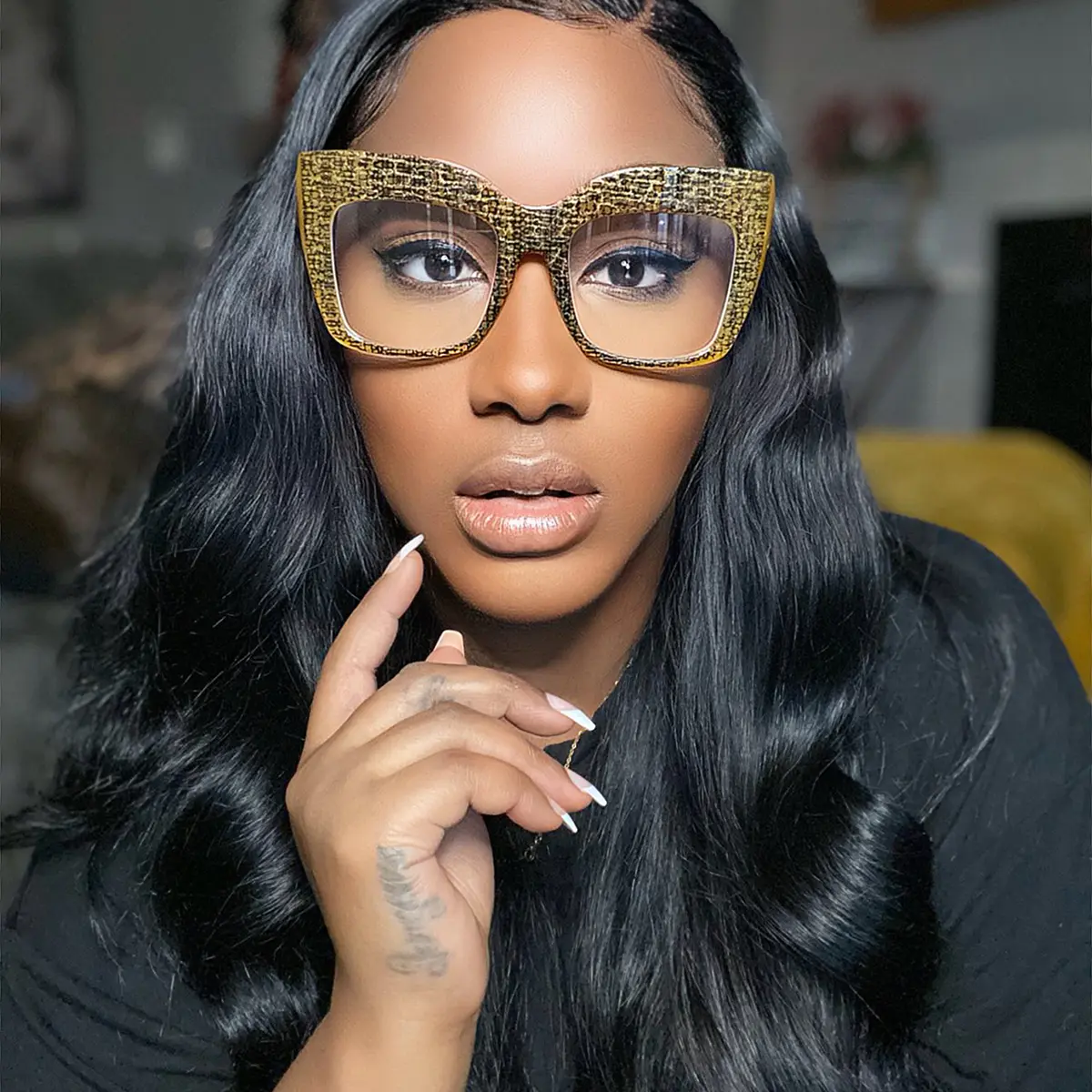 Square Dark Yellow Eyeglasses