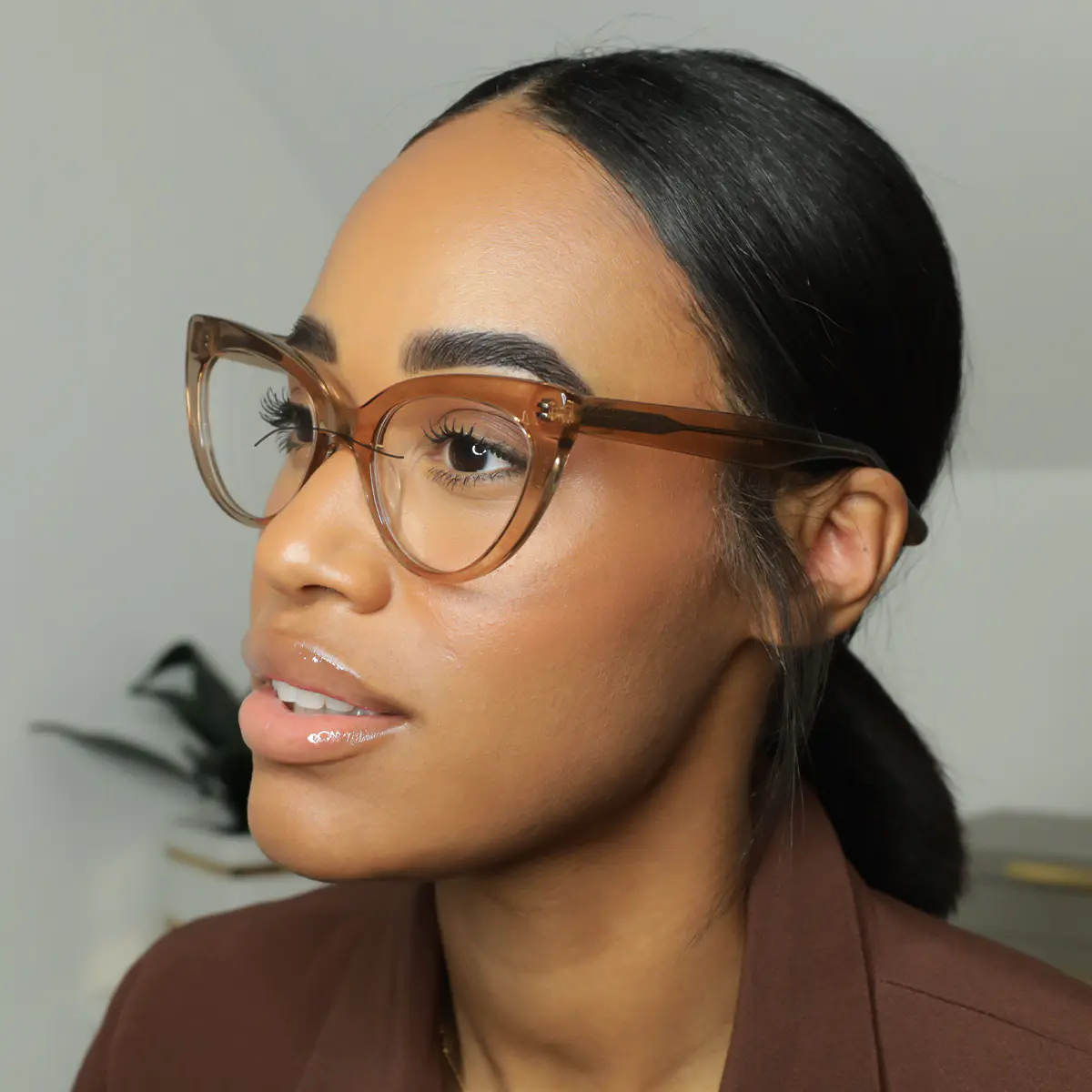 Cat-eye Transparent Brown Eyeglasses