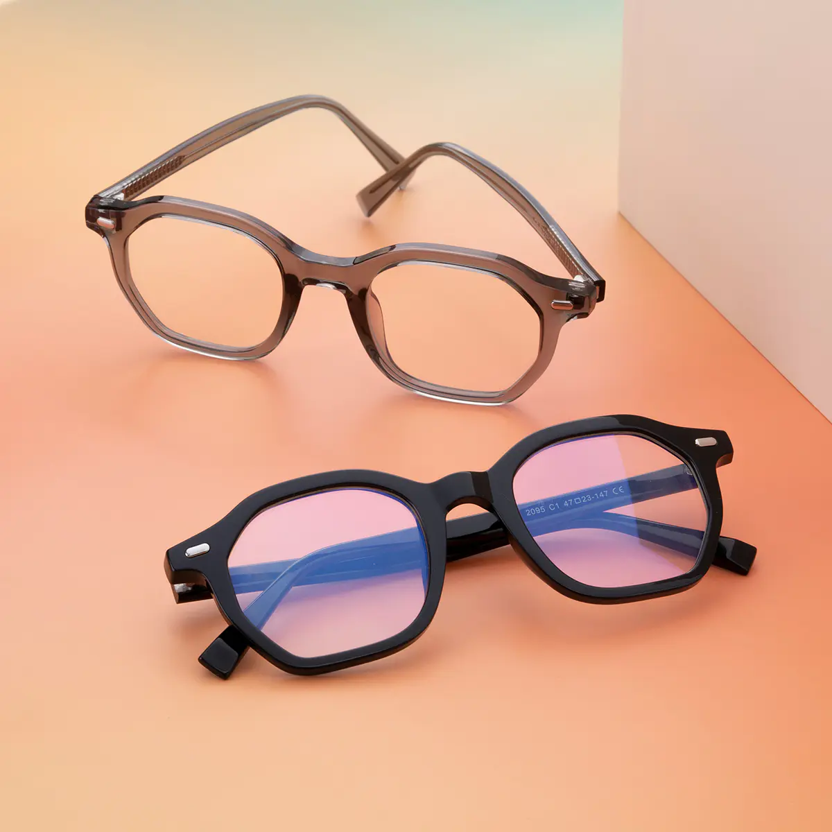 Geometric Transparent Gray Eyeglasses