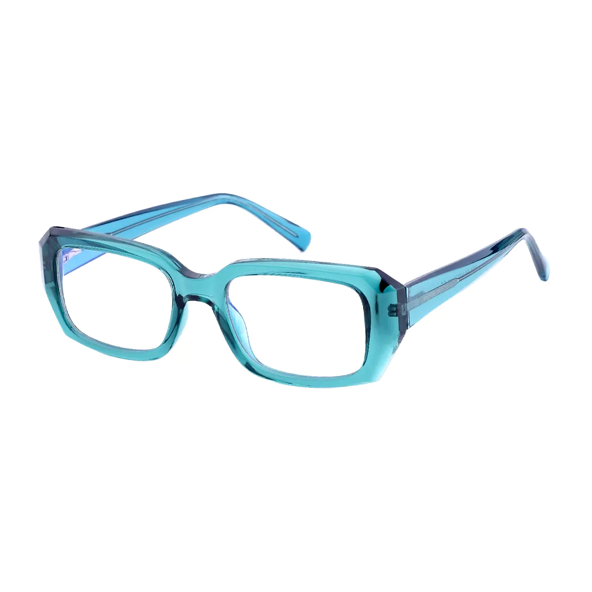 Rectangle Transparent Green Eyeglasses