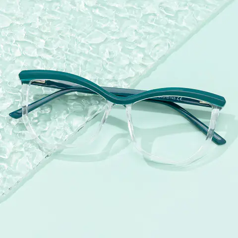 Geometric Transparent Green Eyeglasses