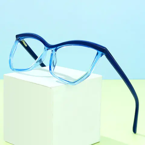 Geometric Transparent Blue Eyeglasses