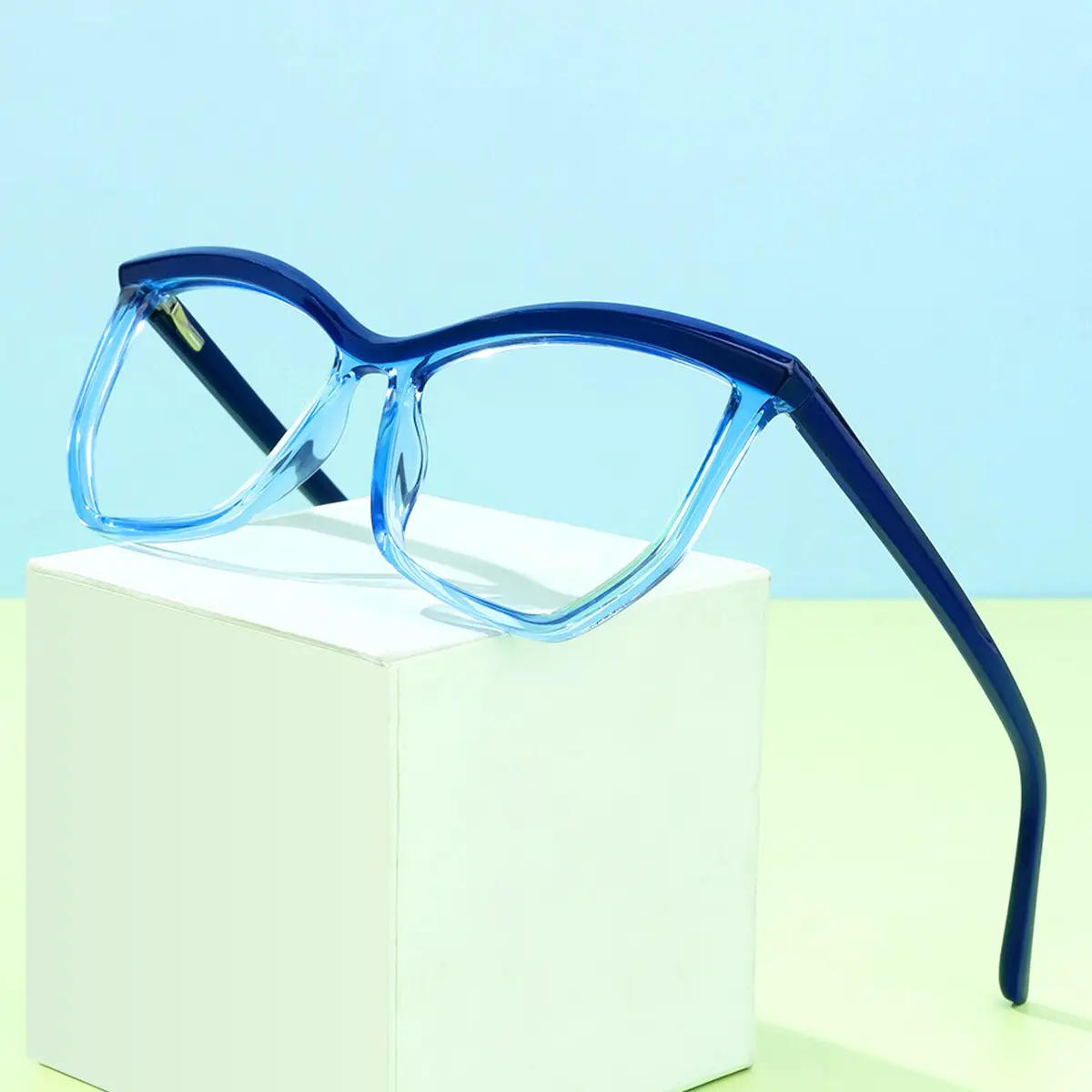 Geometric Transparent Blue Eyeglasses