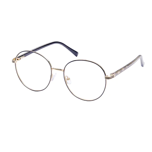 Round Black Gold Eyeglasses