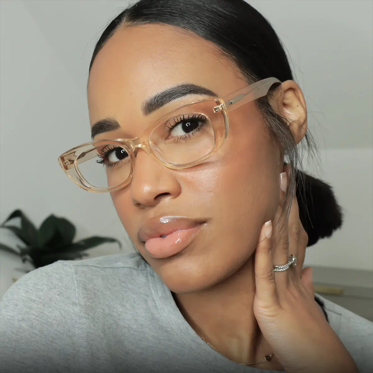Cat-eye Transparent Amber Eyeglasses
