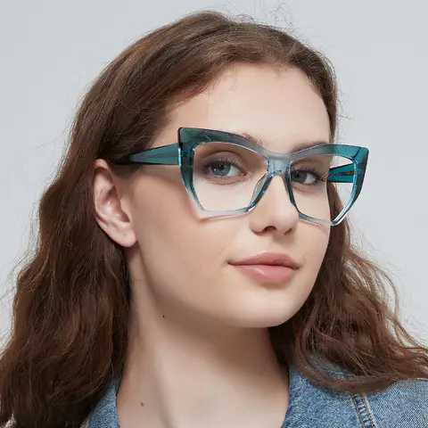 Cat-eye Transparent Green Eyeglasses
