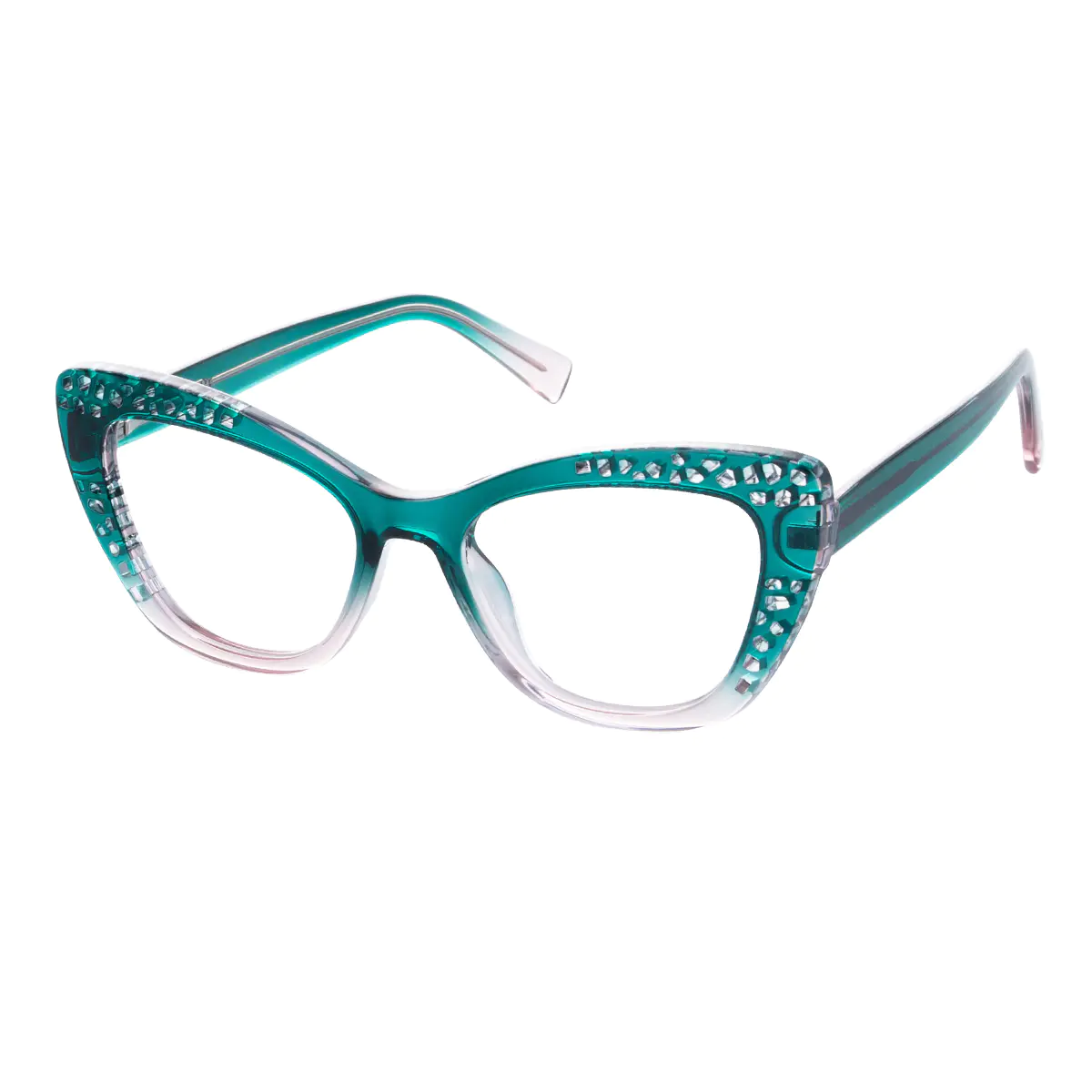 Cat-eye Transparent Green Eyeglasses