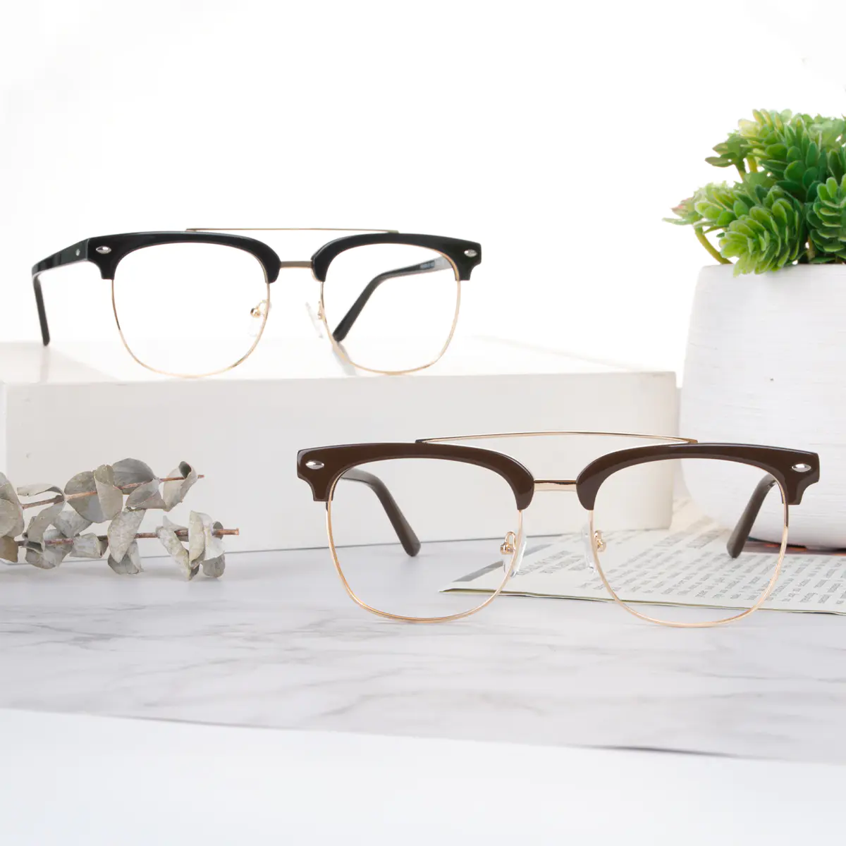 Browline Black Gold Eyeglasses