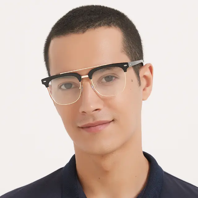 Browline Black Gold Eyeglasses