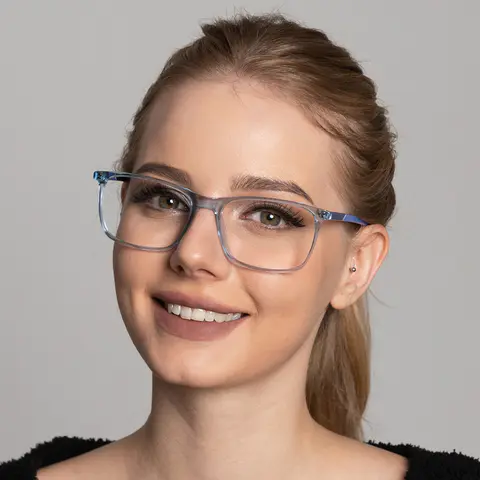 Rectangle Transparent Blue Eyeglasses