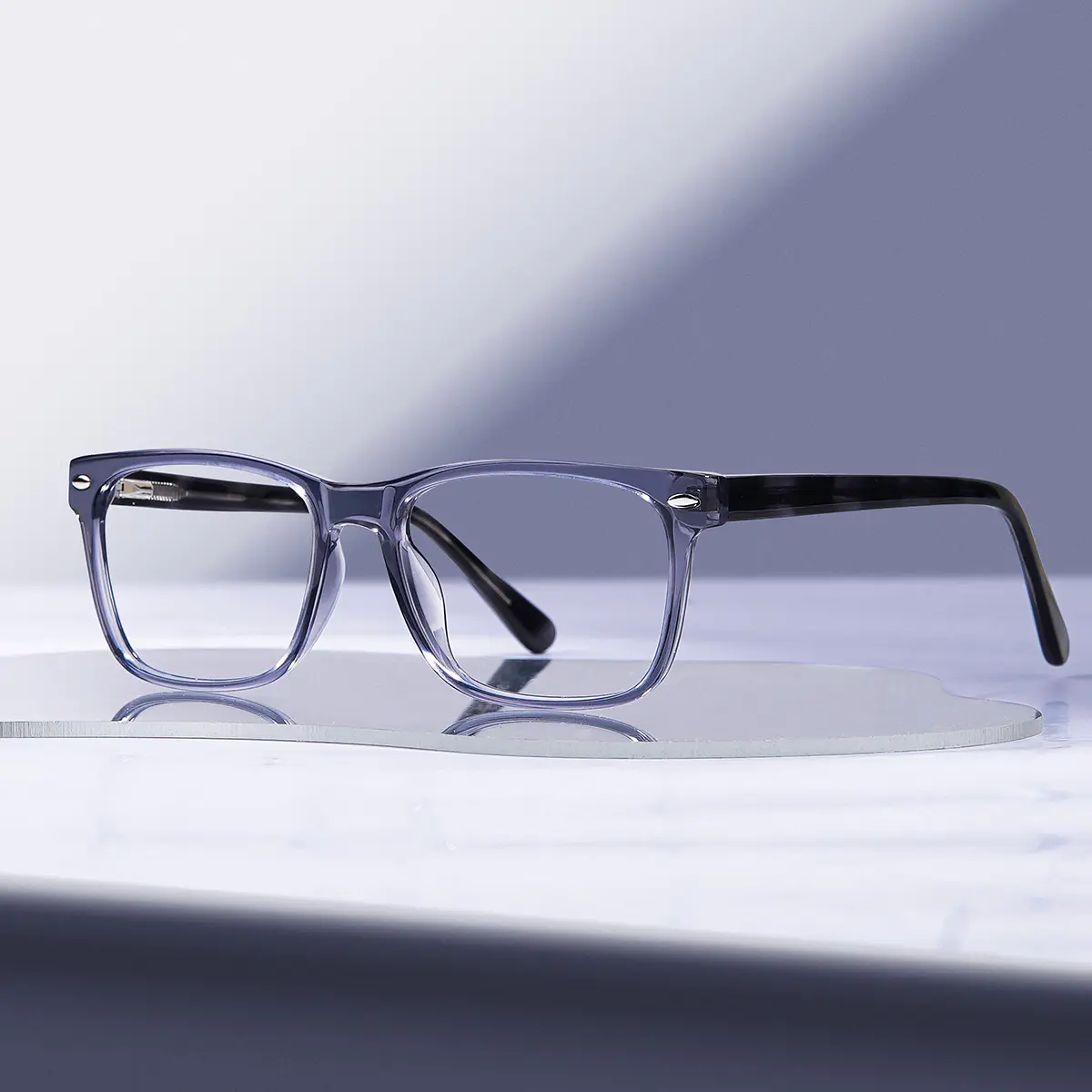 Rectangle Transparent Gray Eyeglasses