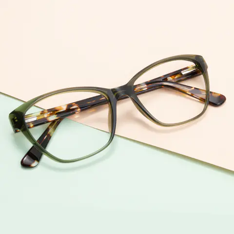 Square Transparent Green Eyeglasses
