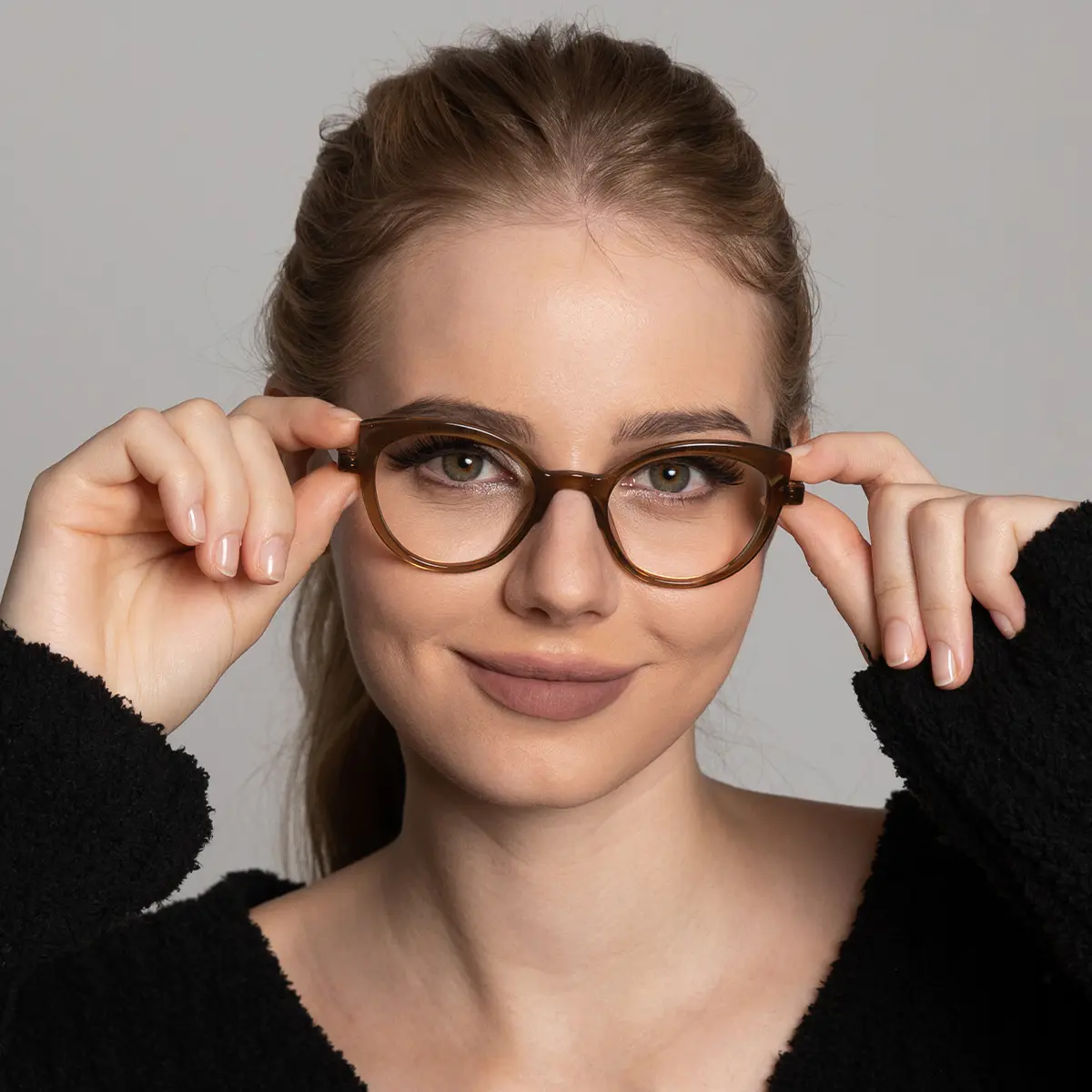 Cat-eye Transparent Brown Eyeglasses