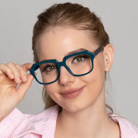 Square Dark Green Eyeglasses