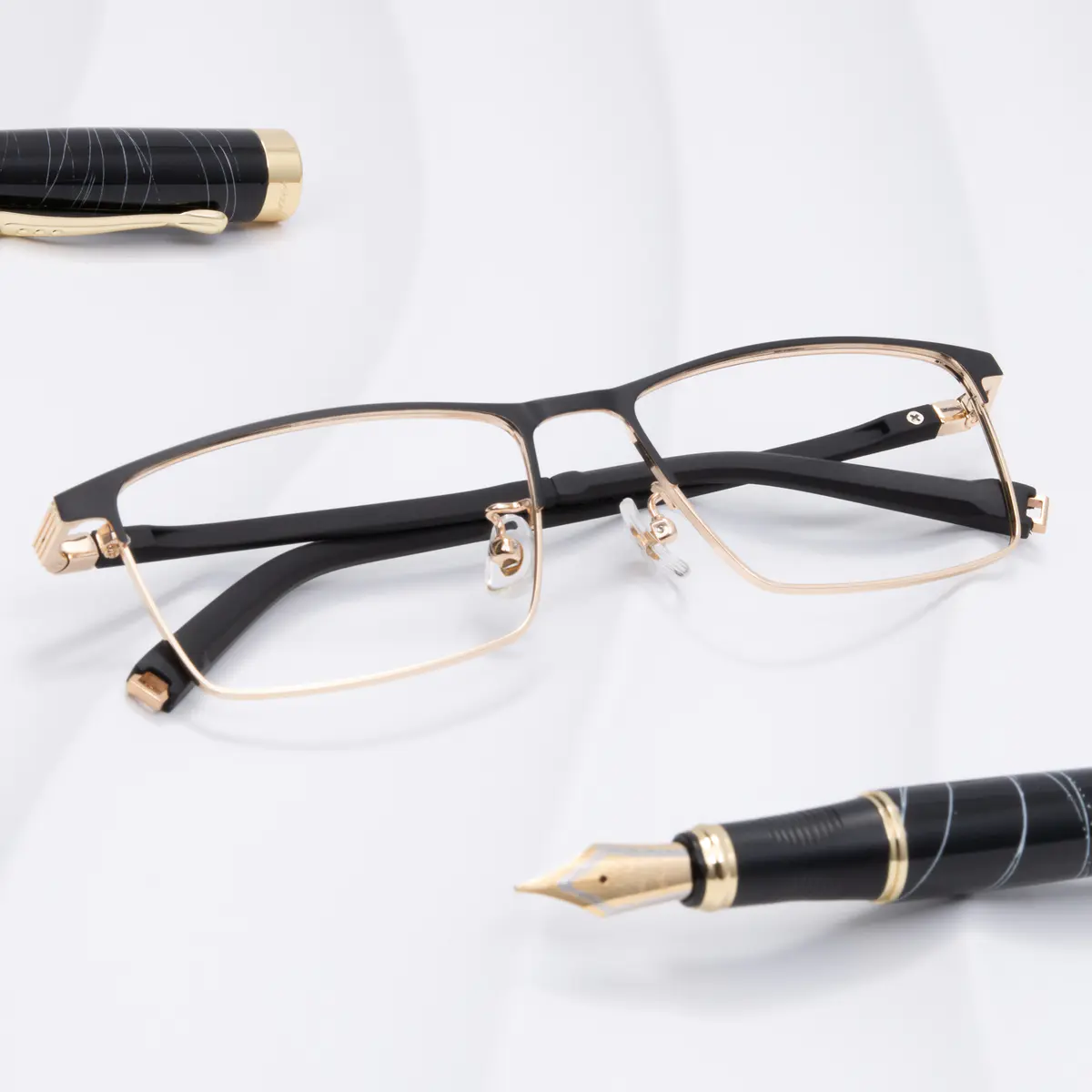 Rectangle Black Gold Eyeglasses