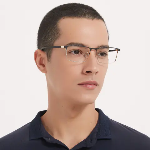 Rectangle Black Gold Eyeglasses