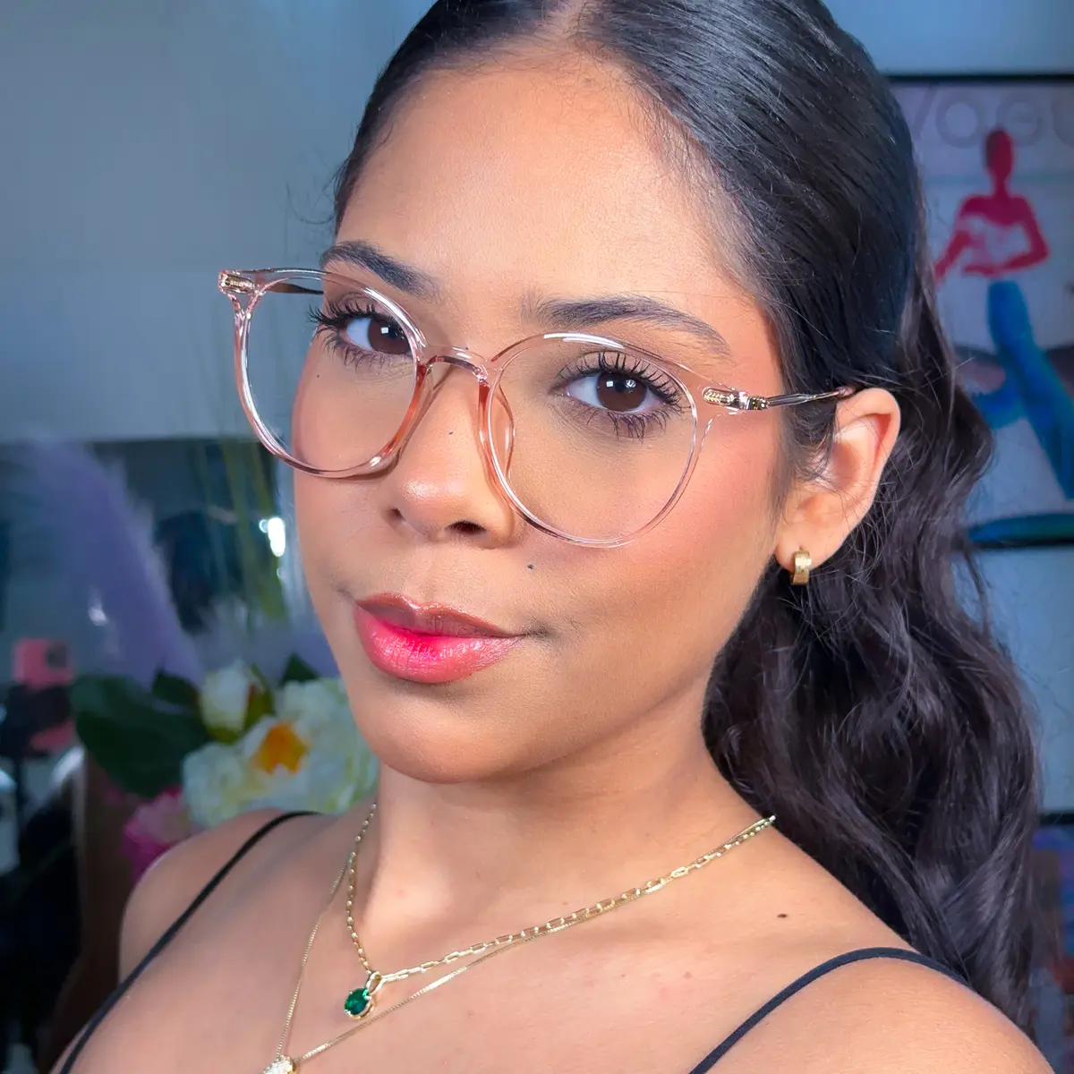 Oval Transparent Pink Reading Glasses