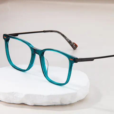 Rectangle Transparent Green Eyeglasses