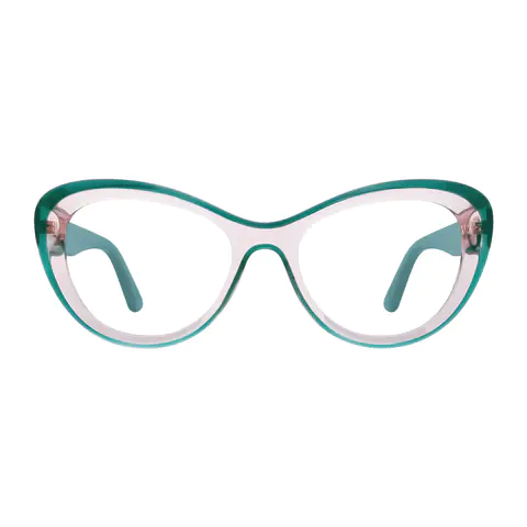 Cat-eye Transparent Green/Transparent Pink Eyeglasses