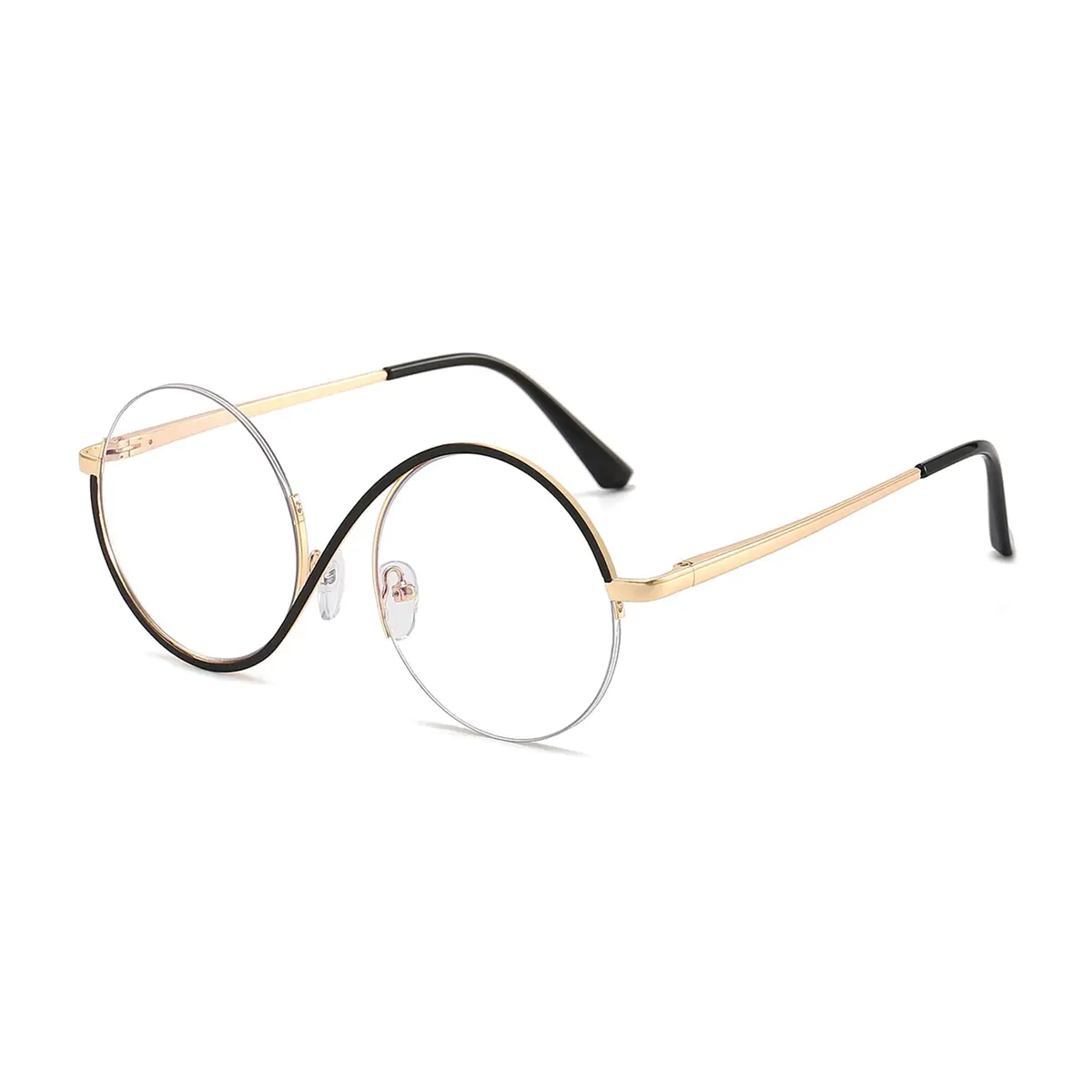 Round Black Gold Eyeglasses