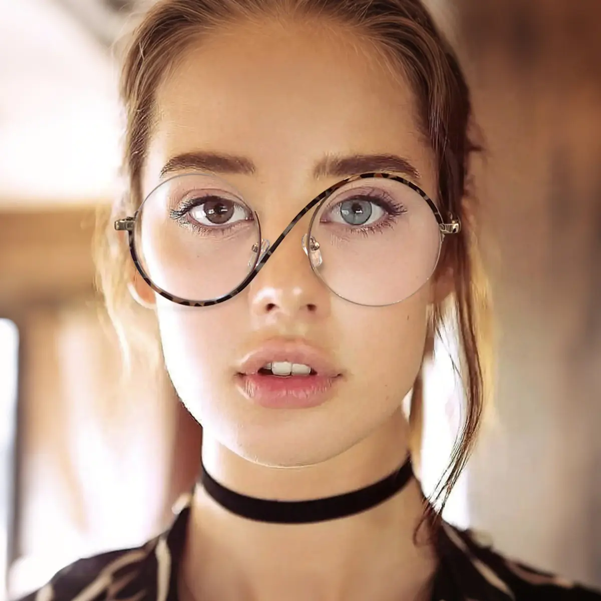 Round Black Gold Eyeglasses
