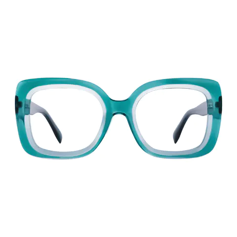 Square Transparent Green Eyeglasses