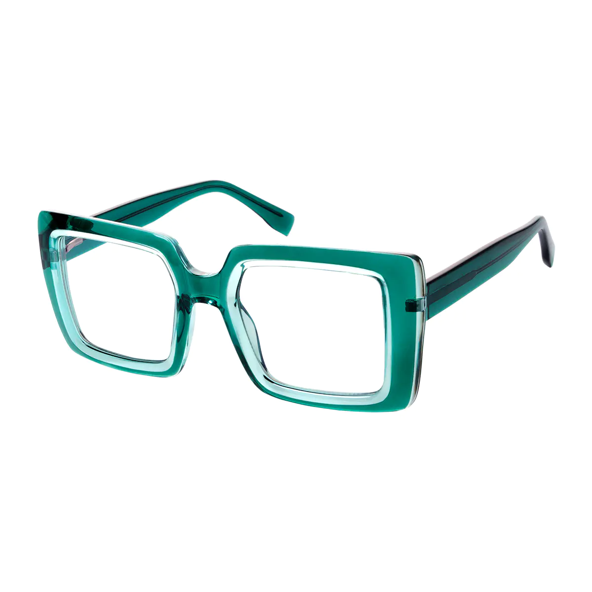 Square Transparent Green Eyeglasses