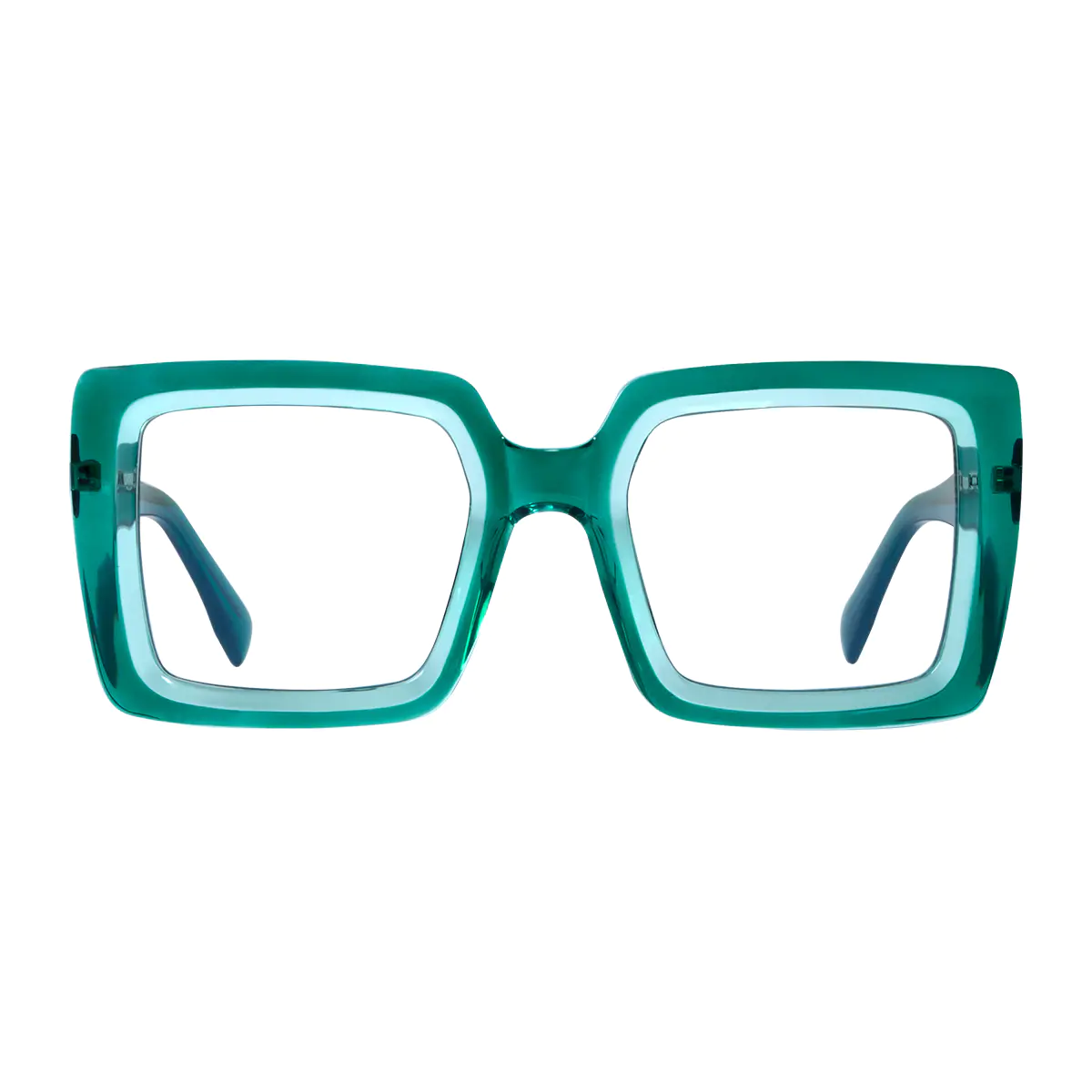 Square Transparent Green Eyeglasses