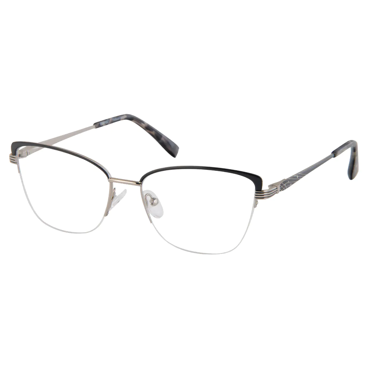 Browline Black Silver Reading Glasses