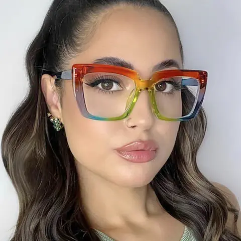 Square Transparent Brown/Transparent Gray Eyeglasses