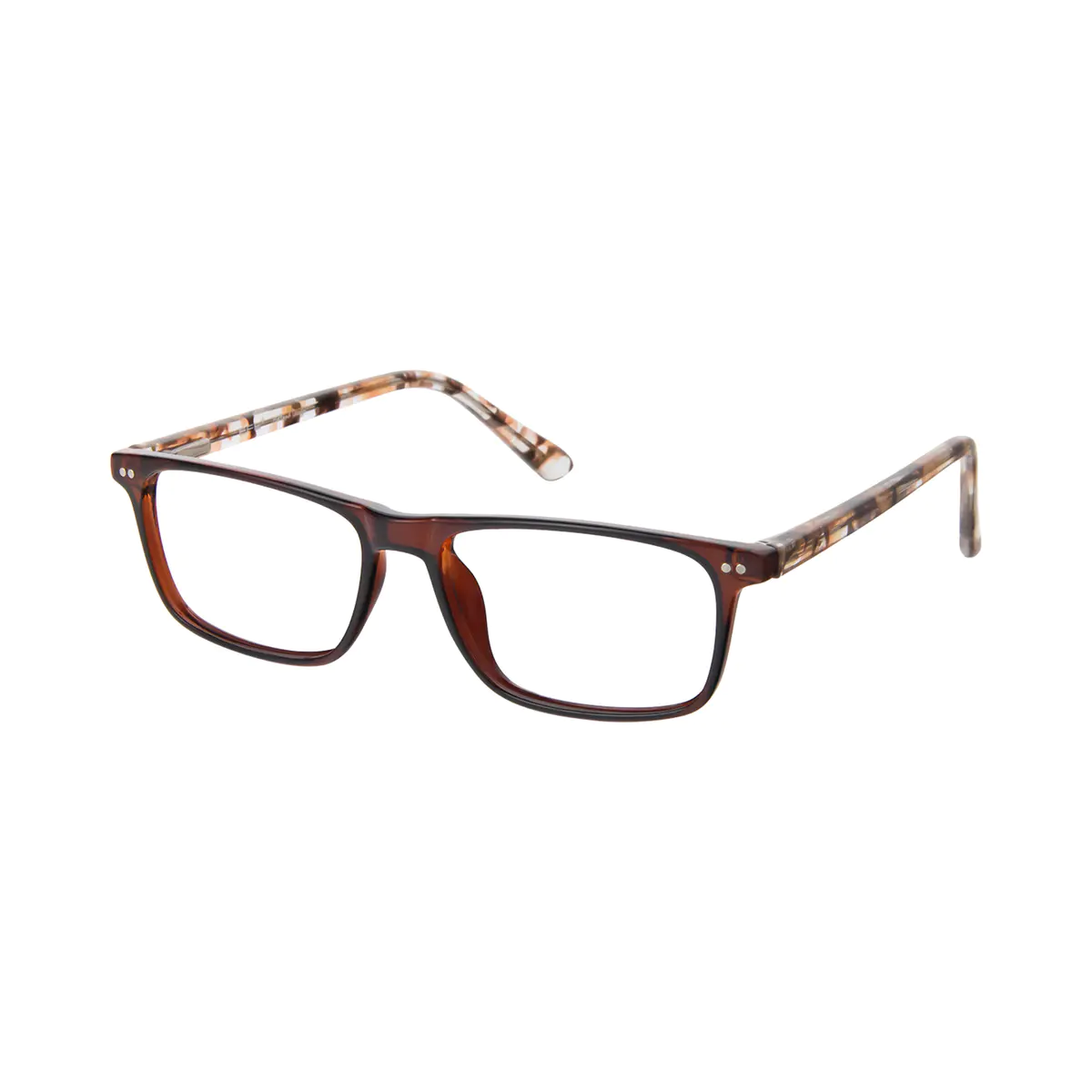 Rectangle Transparent Brown Reading Glasses