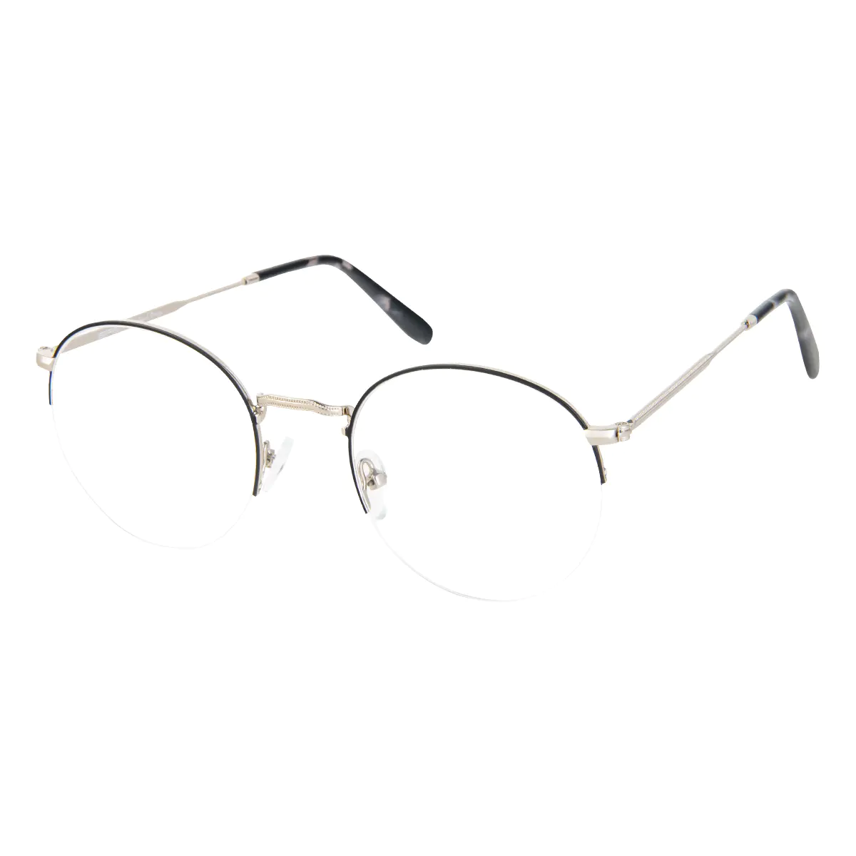 Round Black Silver Eyeglasses