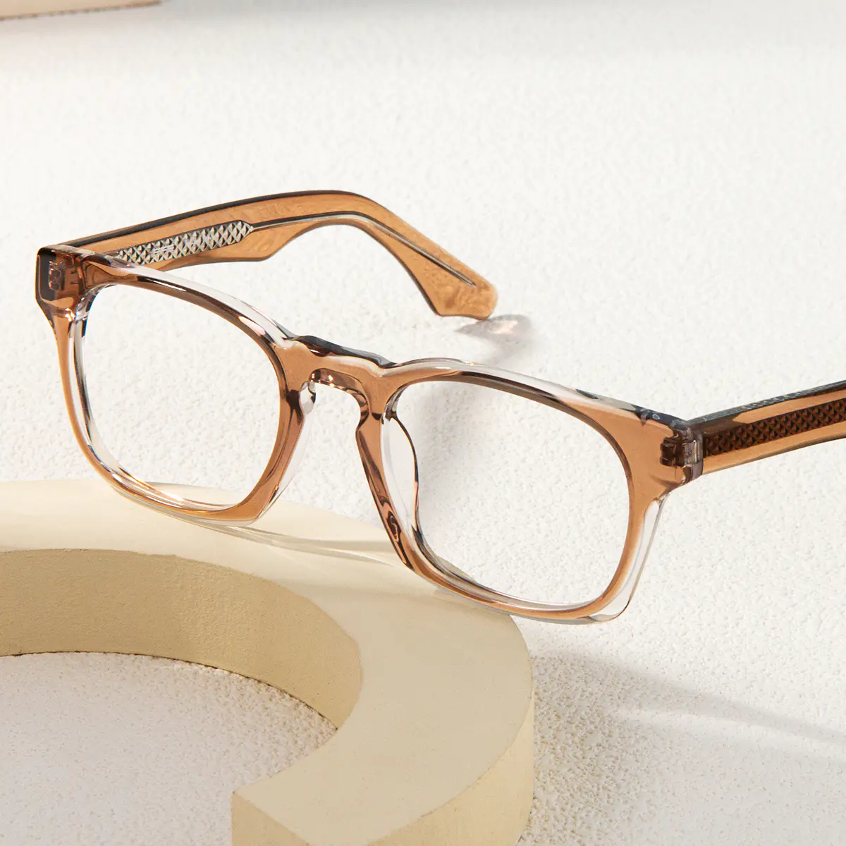 Rectangle Transparent Brown Eyeglasses