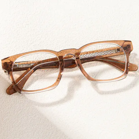 Rectangle Transparent Brown Eyeglasses