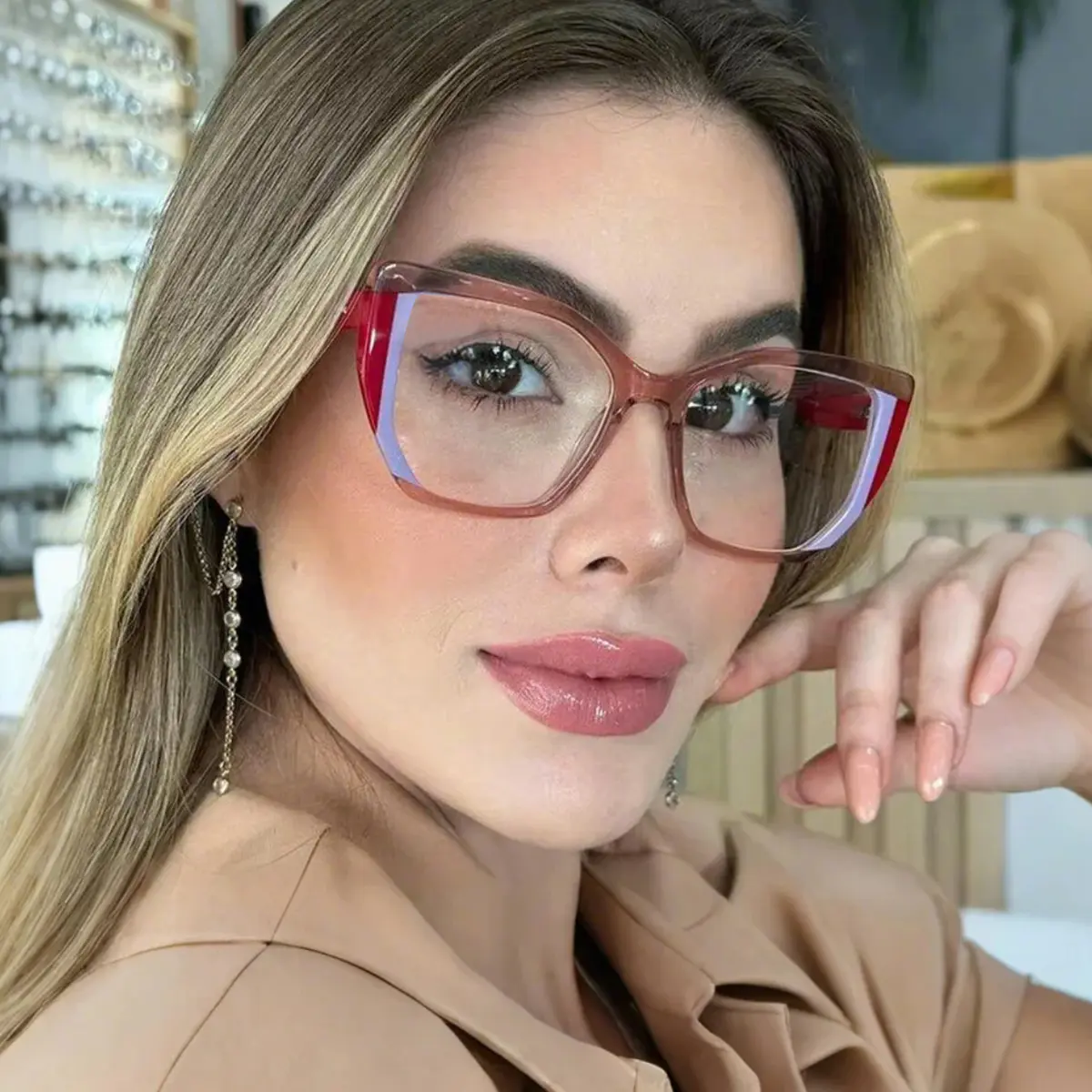 Geometric Transparent Orange Eyeglasses