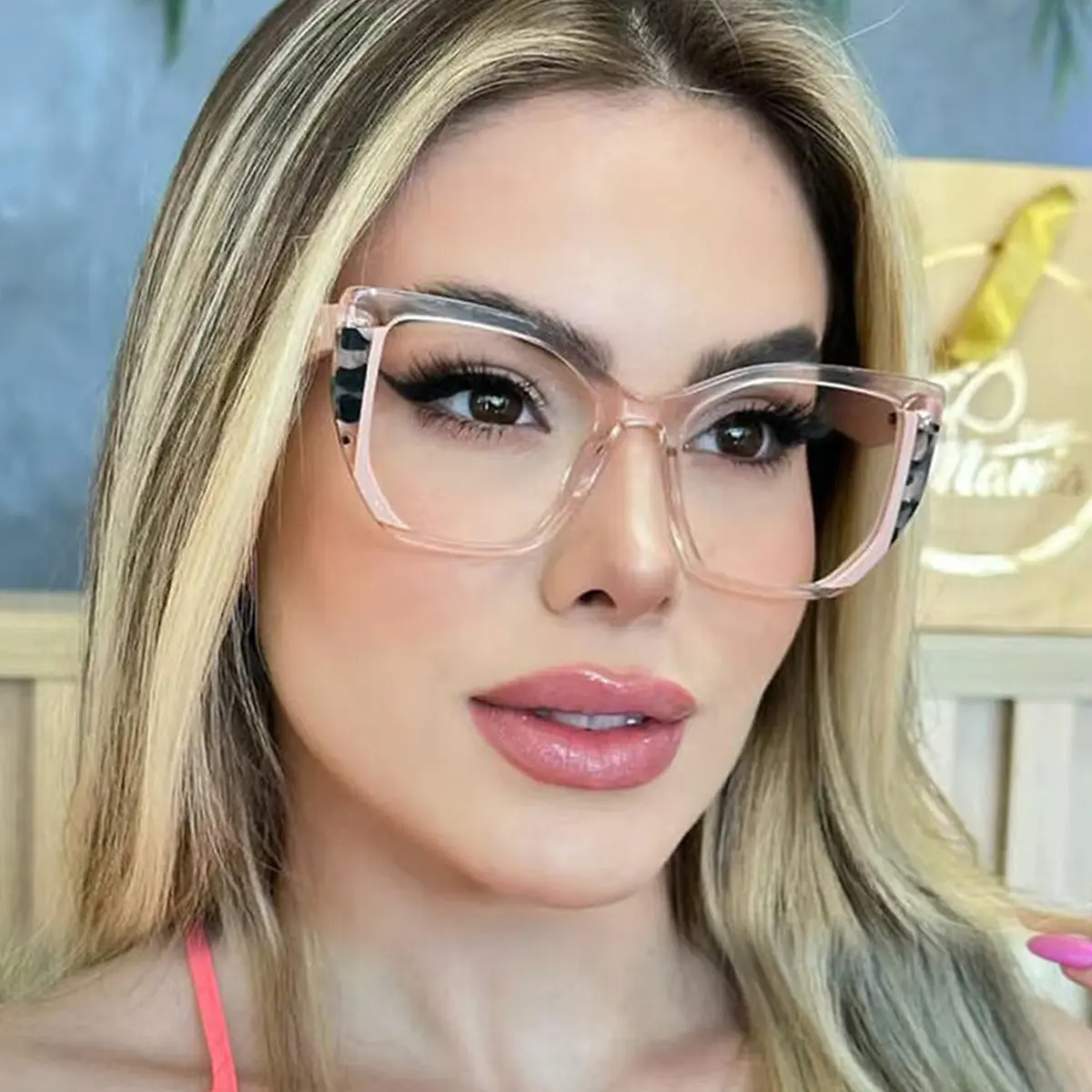 Geometric Pink/Tortoiseshell Eyeglasses