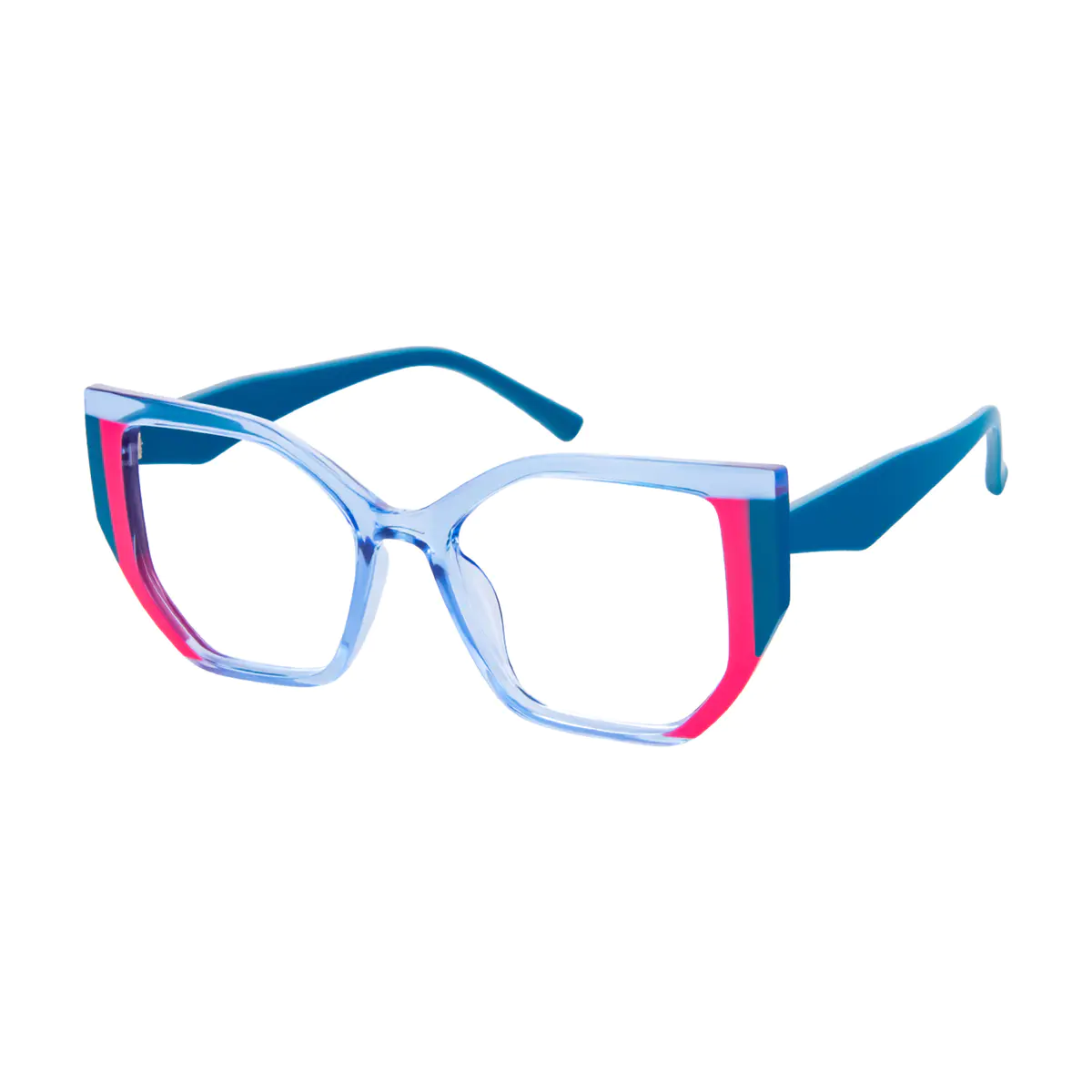 Geometric Transparent Blue Eyeglasses
