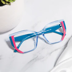 Geometric Transparent Blue Eyeglasses